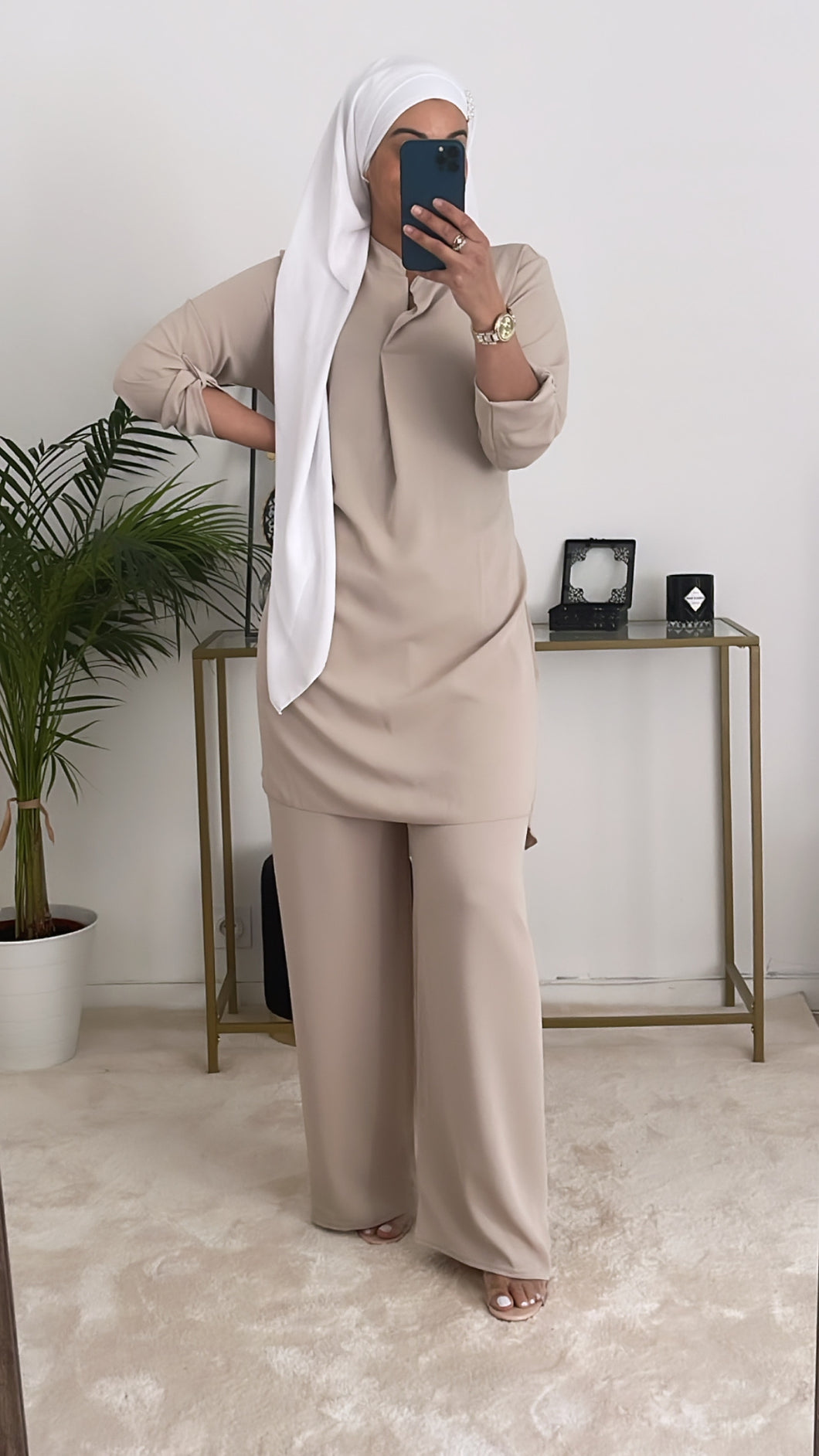 Ensemble tunique/palazzo beige